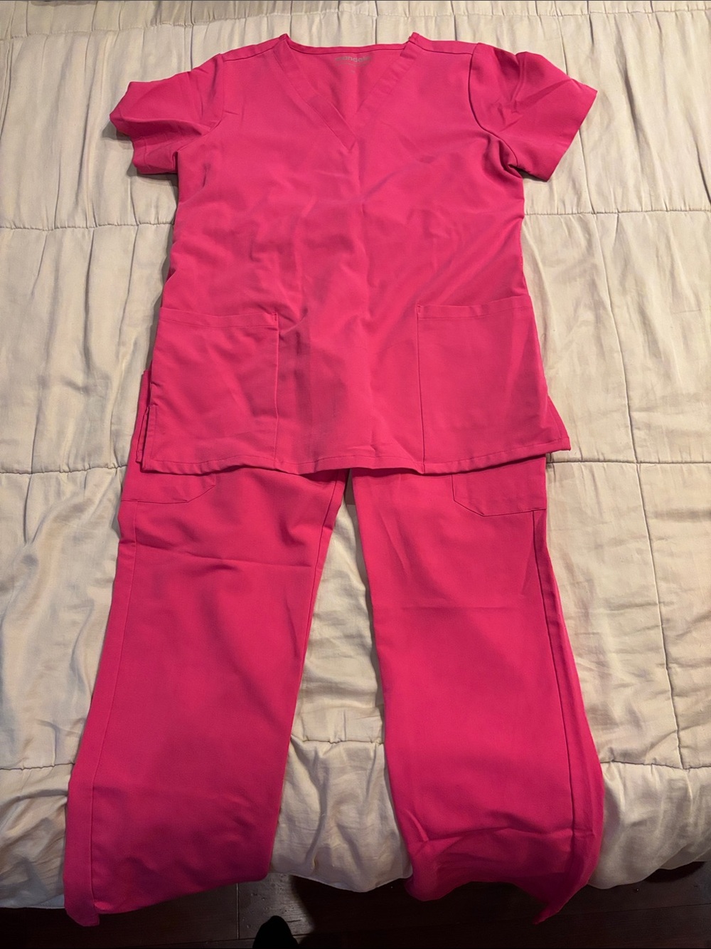 Mandala Women's Hot Pink Scrub Set - V-Neck Top & Cargo Pants size XS